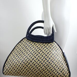 Large Summer Woven Straw Rattan Basketweave Bag Purse Tote Beach Vacation Wicker
